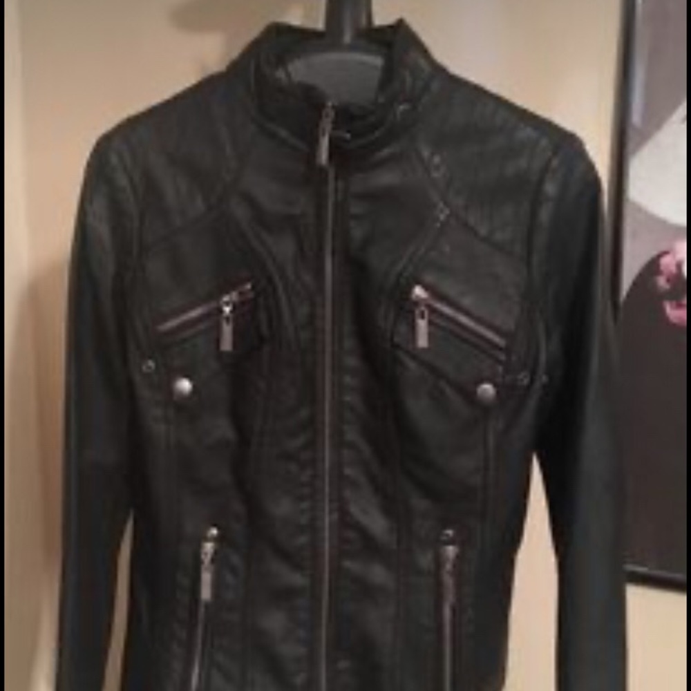 JOU JOU Fitted Faux Leather Motorcycle Jacket-NWOT; Size S